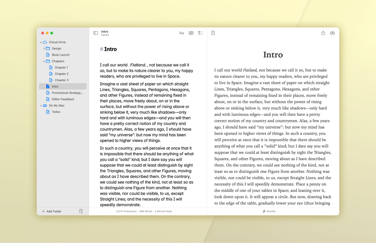 A picture of the Paragraphs app on a yellow background